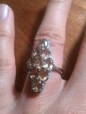 Yellow Citrine Stainless Steel Cluster Ring (Size 6)